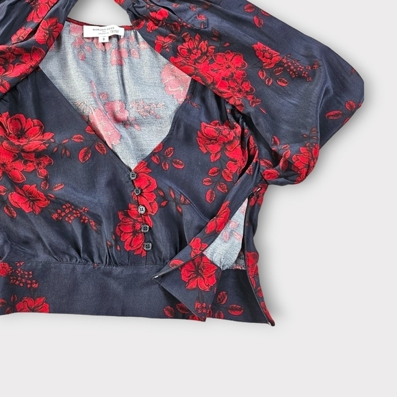 Marissa Webb Collective Navy Floral V-neck Blouse - Picture 9 of 15